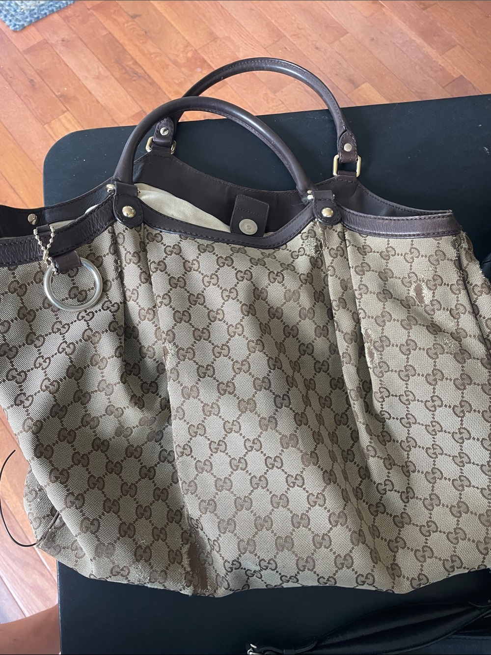 Gucci Brown/Tan GG Canvas Tote with Leather Trim - Picture 7 of 7